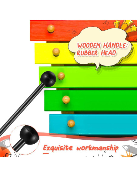 12 Mallets de Percusión de Madera con Cabeza de Goma 21.5 cm