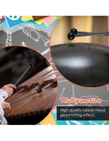 12 Mallets de Percusión de Madera con Cabeza de Goma 21.5 cm