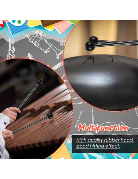 12 Mallets de Percusión de Madera con Cabeza de Goma 21.5 cm