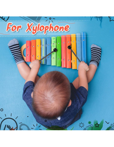 12 Mallets de Percusión de Madera con Cabeza de Goma 21.5 cm