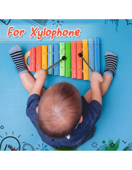 12 Mallets de Percusión de Madera con Cabeza de Goma 21.5 cm