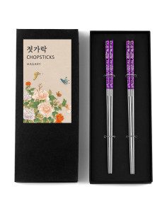 Palillos de Metal Reutilizables Hagary 2 Pares Morado 23.6 cm