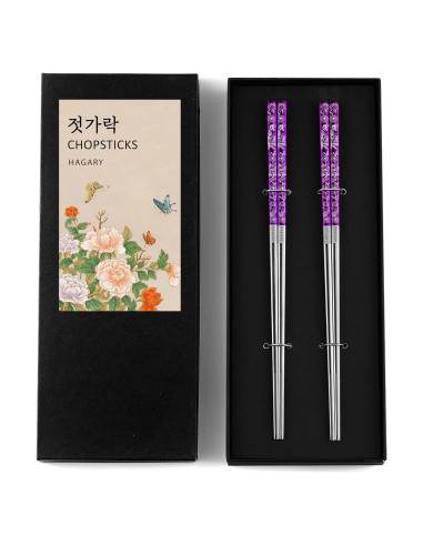 Palillos de Metal Reutilizables Hagary 2 Pares Morado 23.6 cm