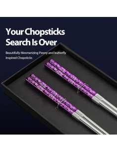 Palillos de Metal Reutilizables Hagary 2 Pares Morado 23.6 cm 2