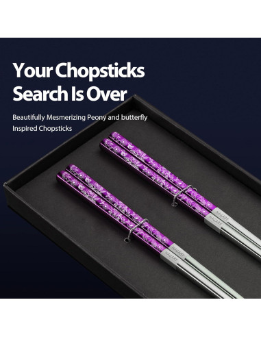 Palillos de Metal Reutilizables Hagary 2 Pares Morado 23.6 cm