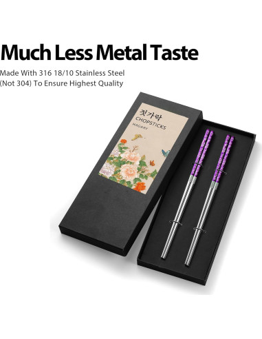 Palillos de Metal Reutilizables Hagary 2 Pares Morado 23.6 cm