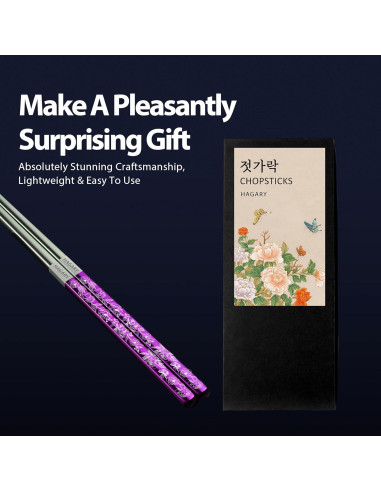 Palillos de Metal Reutilizables Hagary 2 Pares Morado 23.6 cm