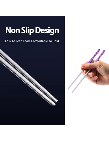 Palillos de Metal Reutilizables Hagary 2 Pares Morado 23.6 cm