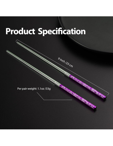Palillos de Metal Reutilizables Hagary 2 Pares Morado 23.6 cm