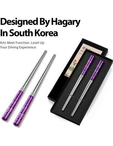 Palillos de Metal Reutilizables Hagary 2 Pares Morado 23.6 cm