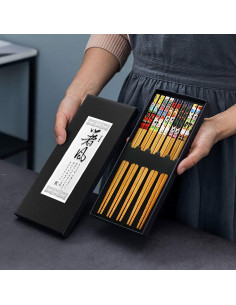 Juego de 5 Palillos de Bambú Natural M MUGIT con Soporte de Gato 2