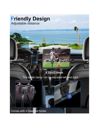 Soporte para Tablet de Reposacabezas Kolasels 4-13" Negro