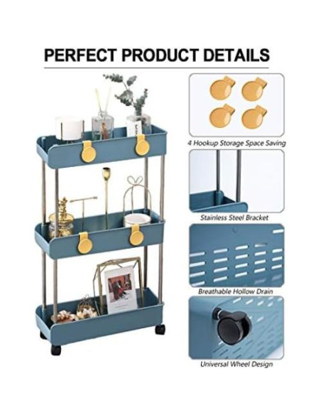 Estante Móvil Slim 3 Niveles Melody House Azul Marino