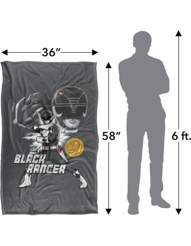 Manta Power Rangers Ranger Negro 91x147 cm Microfibra Suave