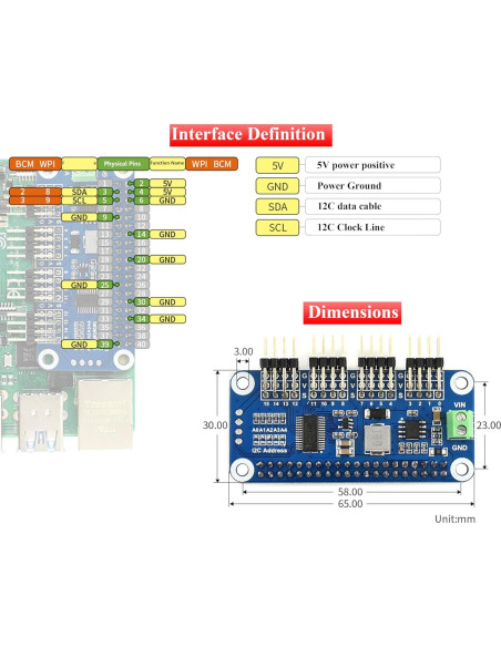 Controlador Servo HAT UeeKKoo 16 Canales I2C 12-Bit