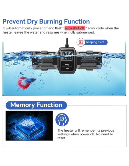 Calentador de Acuario Hygger 600W 800W 1000W Sumergible LED