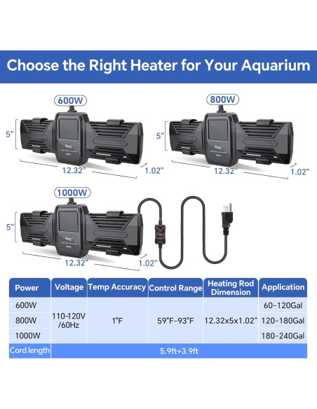 Calentador de Acuario Hygger 600W 800W 1000W Sumergible LED