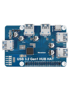 HUB HAT USB 3.2 Gen1 Waveshare para Raspberry Pi 5/4B/3B/Zero