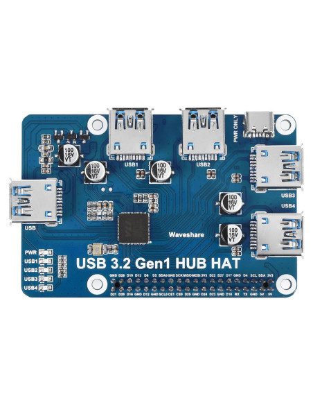 HUB HAT USB 3.2 Gen1 Waveshare para Raspberry Pi 5/4B/3B/Zero
