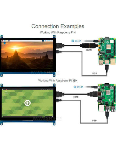 Pantalla táctil LCD IPS 7" Waveshare 1024x600 HDMI