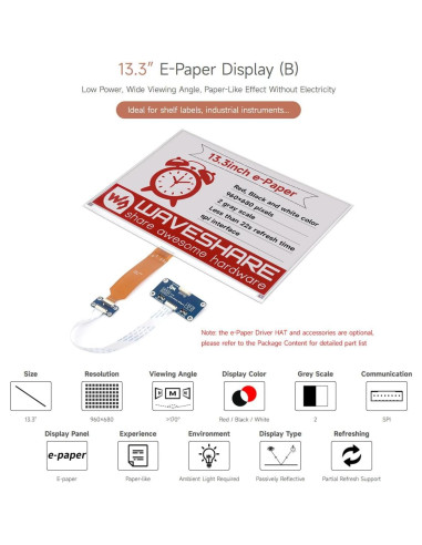 Pantalla E-Paper 13.3" Waveshare HAT 960x680 Compatible Raspberry Pi