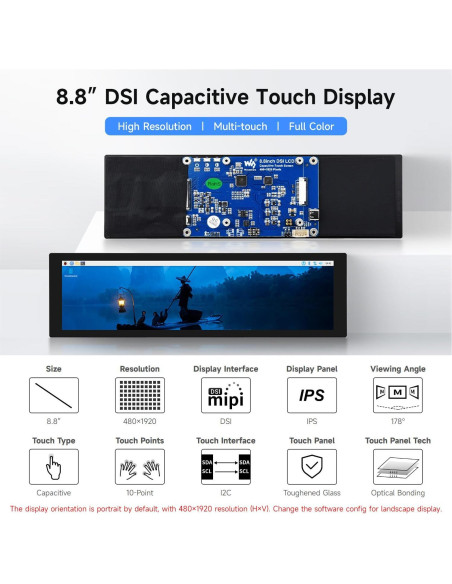 Pantalla Táctil DSI 22.4 cm Waveshare para Raspberry Pi 5/4B/3B
