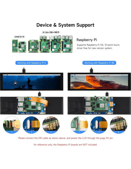 Pantalla Táctil DSI 22.4 cm Waveshare para Raspberry Pi 5/4B/3B