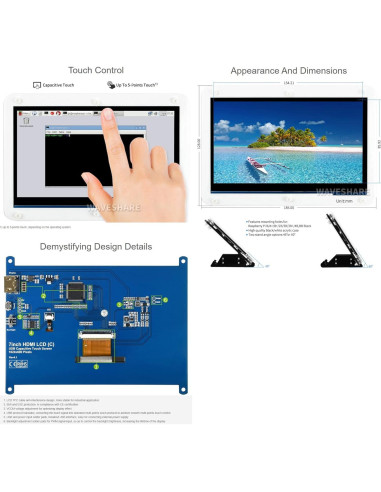 Pantalla Táctil Capacitiva 7" Waveshare HDMI para Raspberry Pi