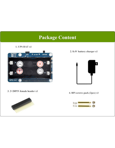 Fuente de Alimentación Ininterrumpida UPS HAT UeeKKoo para Raspberry Pi 4B/3B+