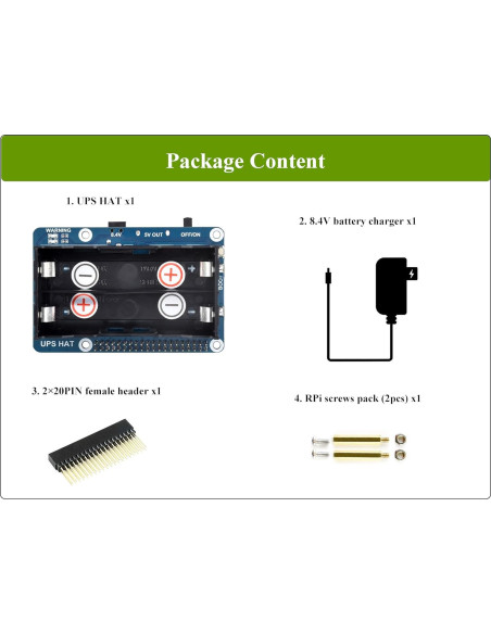 Fuente de Alimentación Ininterrumpida UPS HAT UeeKKoo para Raspberry Pi 4B/3B+