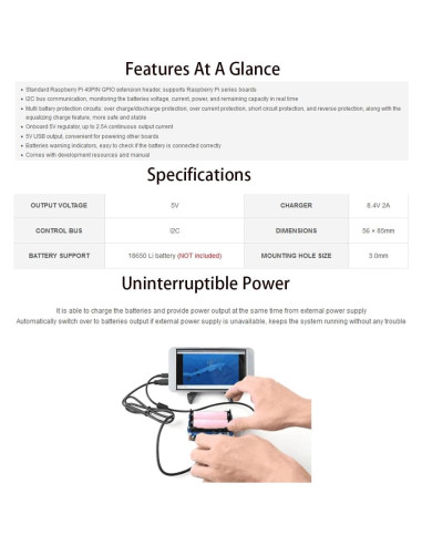Fuente de Alimentación Ininterrumpida UPS HAT UeeKKoo para Raspberry Pi 4B/3B+