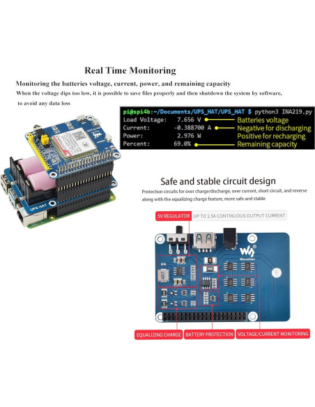 Fuente de Alimentación Ininterrumpida UPS HAT UeeKKoo para Raspberry Pi 4B/3B+