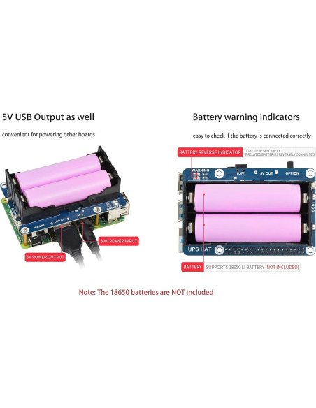 Fuente de Alimentación Ininterrumpida UPS HAT UeeKKoo para Raspberry Pi 4B/3B+