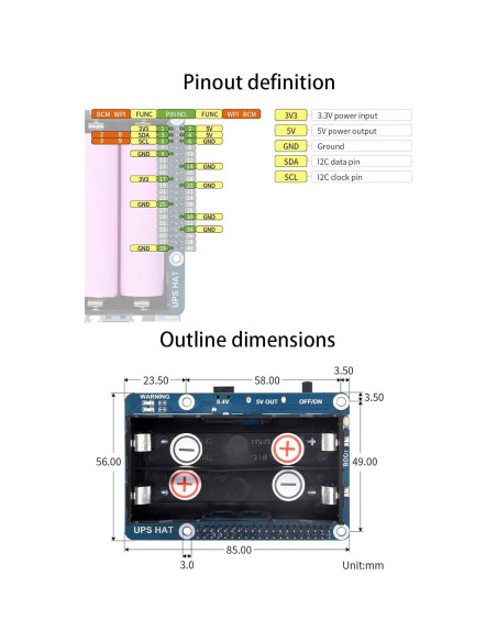 Fuente de Alimentación Ininterrumpida UPS HAT UeeKKoo para Raspberry Pi 4B/3B+