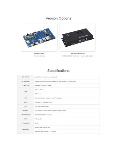 Placa Base PoE iiunius para Raspberry Pi CM5 con Soporte NVMe