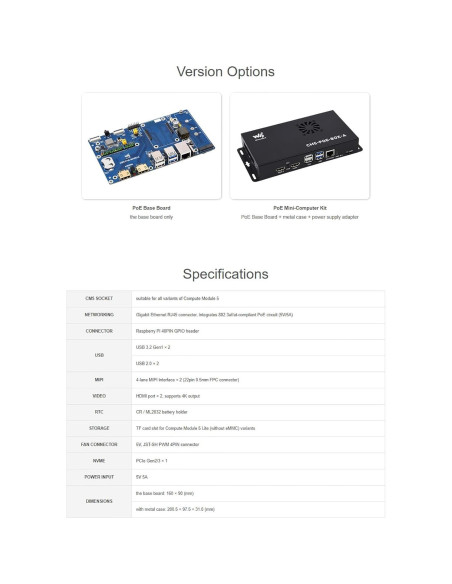 Placa Base PoE iiunius para Raspberry Pi CM5 con Soporte NVMe