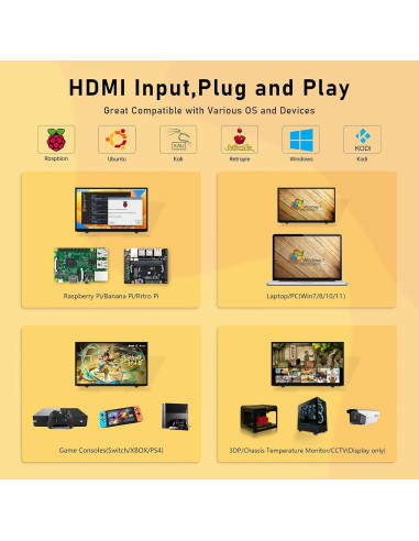 Monitor LCD 7" HAMTYSAN HDMI 800x480 para Raspberry Pi
