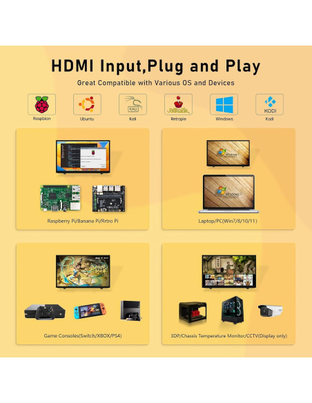 Monitor LCD 7" HAMTYSAN HDMI 800x480 para Raspberry Pi