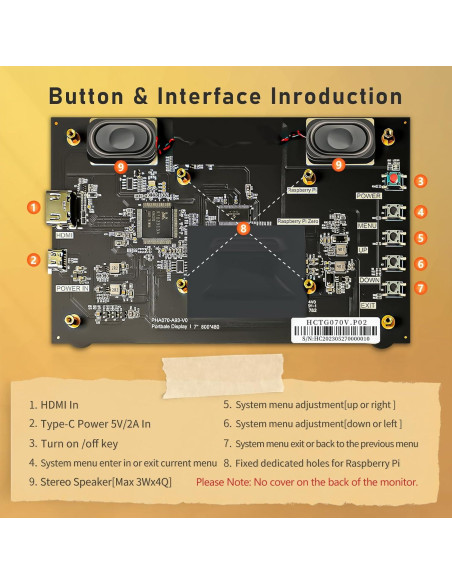 Monitor LCD 7" HAMTYSAN HDMI 800x480 para Raspberry Pi