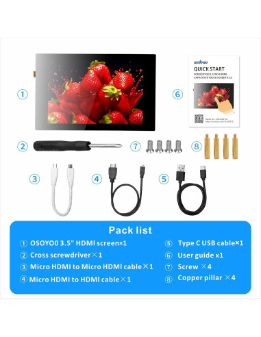 Pantalla Táctil Capacitiva OSOYOO 3.5" HDMI para Raspberry Pi