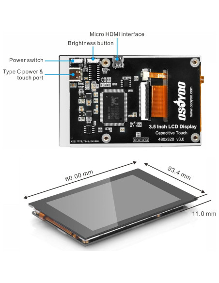Pantalla Táctil Capacitiva OSOYOO 3.5" HDMI para Raspberry Pi