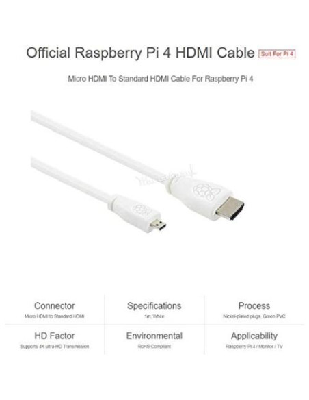 Cable Micro HDMI a HDMI TOP1 1M 4K Ultra HD Raspberry Pi 4