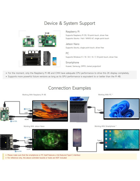 Pantalla Táctil AMOLED 13.3" 2K Waveshare 2560x1440 HDMI/Type-C
