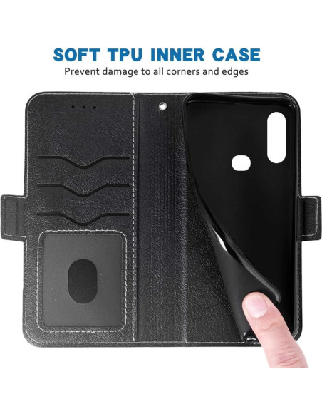 Funda Flip Wallet Samsung Galaxy A10S Cuero PU Negro con Soporte