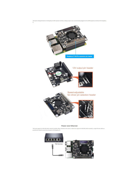 POE Fan HAT D LLidgermal para Raspberry Pi 4B/3B+ con Pantalla OLED