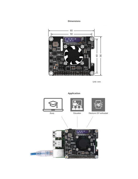 POE Fan HAT D LLidgermal para Raspberry Pi 4B/3B+ con Pantalla OLED
