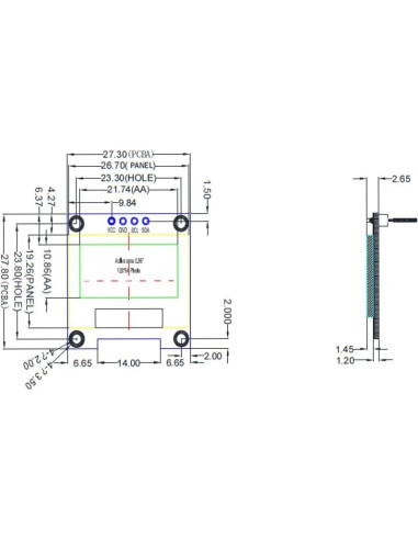 Módulo Pantalla OLED 0.96" Haldzemo 128x64 IIC Amarillo Azul
