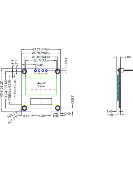 Módulo Pantalla OLED 0.96" Haldzemo 128x64 IIC Amarillo Azul