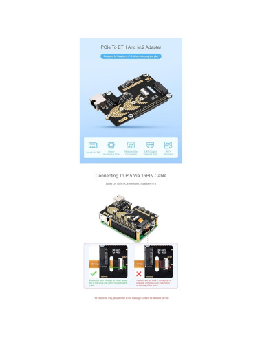 Adaptador PCIe a ETH y M.2 Coolwell para Raspberry Pi 5
