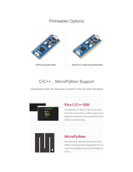 Placa Microcontrolador Coolwell RP2040-Plus 20g 133MHz USB-C